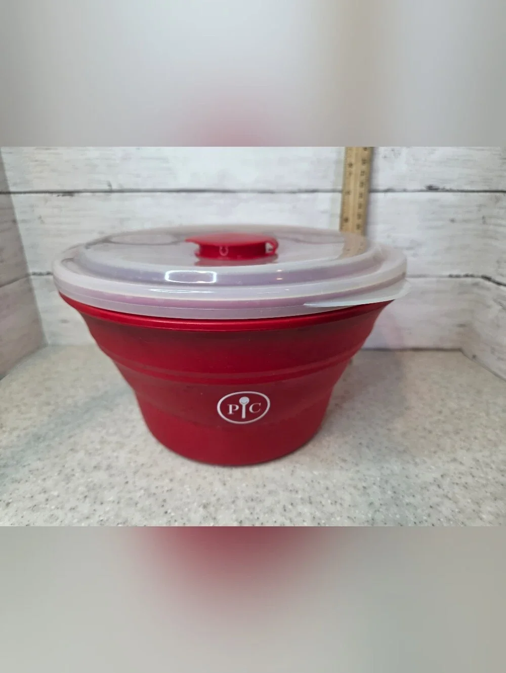 Pampered Chef Collapsible Silicone Microwave Popcorn Maker Bowl Red 9